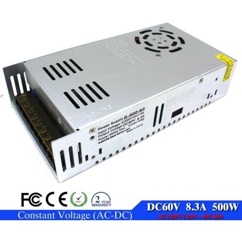 Universal 60V 8.3A 500W Switch Power Supply Driver Transformer 110V 220V AC To DC 60V SMPS For CNC Motor Machine DIY LED CCTV