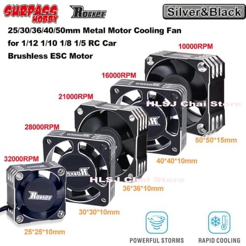 Surpass Hobby Rocket 25mm 30mm 36mm 40mm 50mm Aluminum Metal Cooling Fan For RC ESC Motor Heat Dissipation-Silver&Black