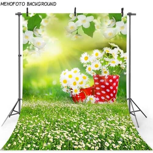 Mehofoto Spring Scenery Backdrop for Photography Green Grass Easter Photo Booth Background Studio Computer Printed 387