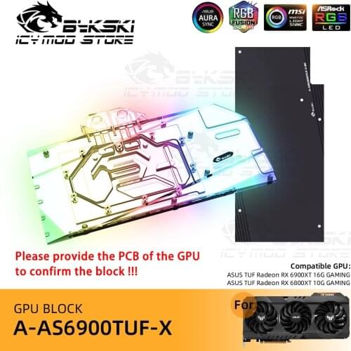 Bykski Video Cards Water Block for ASUS TUF Radeon RX 6800 6900 XT Gaming ARGB Heatsink VGA Block Water Cooling A-AS6900TUF-X