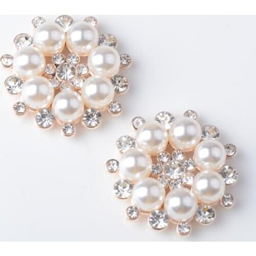 5pcs Rhinestone Pearl Flower Buttons Flatback DIY Scrapbooking Embellishment