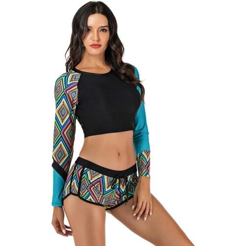 Rashguard Two Piece Long Sleeve Bathing Suit Swimsuit Plus Size Rash Guard Swim Shirt Women 2021 Swimming Suit for Women