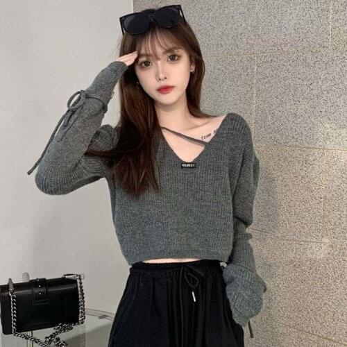Woman Sweaters Pullover Autumn 2021V Collar Pullover Womens Long-Sleeved Sweater Femme Chandails