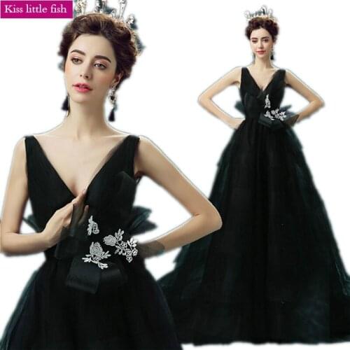 10030 Free shipping 2019 new arrival Black Backless evening party Sex evening dresses long