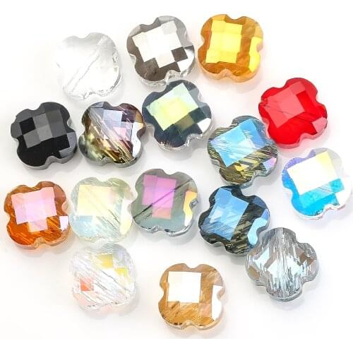 ZHUBI 30pcs/lot New Charms Four-leaf Clover Shape 12MM Glass Loose Beads Crystal Pendant Accessories Craft In Bulk Wholesale