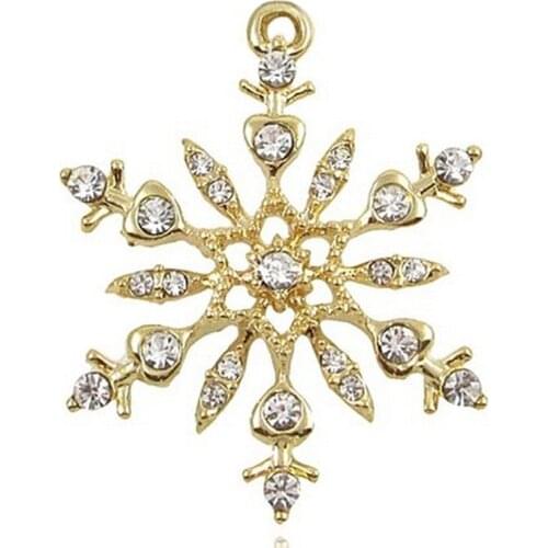 Winter Item Jewelry Diy Making Gold Plating Clear Crystal Snowflake Charms & Pendants