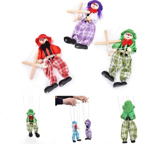 1Pc Pull String Puppet Clown Wooden Marionette Toys Vintage Colorful Fun Handcraft Joint Activity Doll Kid Children Gift Crafts