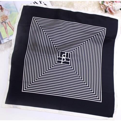 100% Pure Twill Silk Scarf For Ladies Geometric Print Square Scarves Small Head Handkerchief Wholesale Hijab Rolled Wraps 70CM