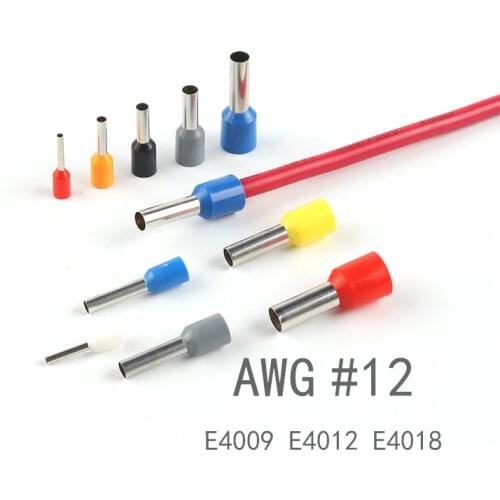 100pcs E4009 E4012 E4018 tube insulating Ferrules Terminal Block Cord End terminals cable wire crimp connector For 12 AWG 4.0mm2