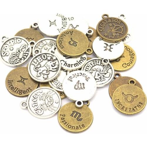 12 Pcs/Set) 20*17mm Metal Alloy Sign Zodiac Charms Vintage Pendant DIY Handmade Jewelry Accessories