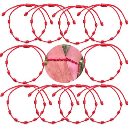 14PCS 7 Knots Red String Bracelet Protection Evil Eye Good Luck Amulet for Success Friendship Bracelet Couple Jewelry Gift