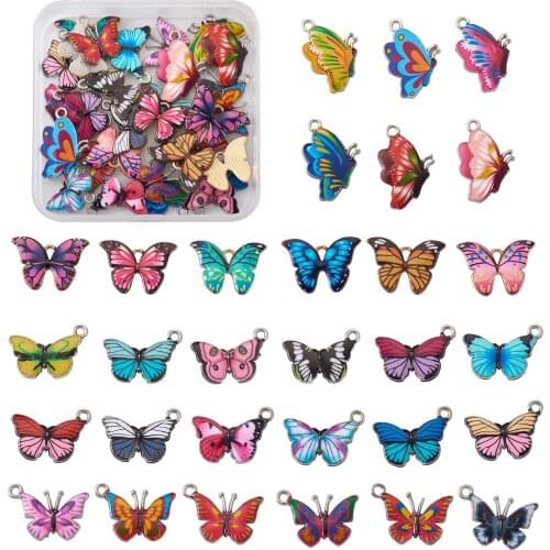 60Pcs Printed Alloy Enamel Butterfly Pendants Mix Color Vintage Girls Dangle Charms DIY Jewelry Making Bracelet Necklace Making