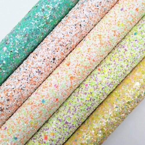 Amonglitter Light Colors Chunky Glitter Leather Glitter Fabric, Glitter Sheet for DIY Bows Bags 21x29cm A4 size MB011
