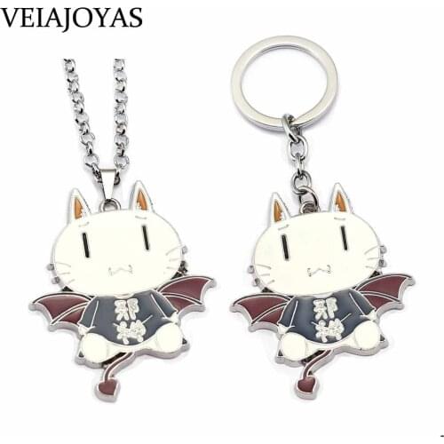 Hot Anime Ao No kanata No Four Rhythm Pendant Necklace Feather Cat Metal Keyring Holder Chaveiro Gift for Girl Fashion Jewelry