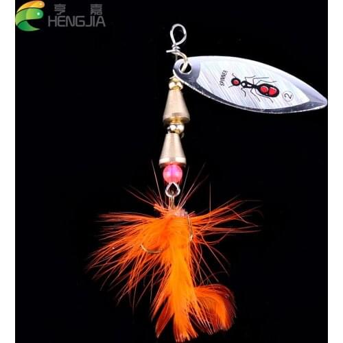 HENGJIA 2019 hot sale Artificial Metal Spinner Spoon Fishing lure 6g Spinner bait Pesca 6# feather Steel hook fishing tackle