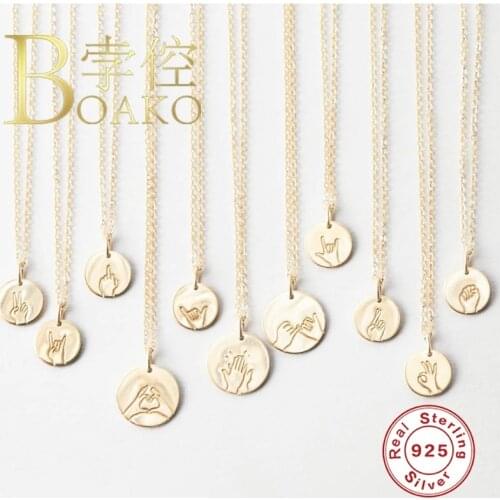 BOAKO Gesture Round Pendant Clavicle Chain 925 Sterling Silver Necklace For Women Jewelry Choker Necklace Collares Bijoux Collar