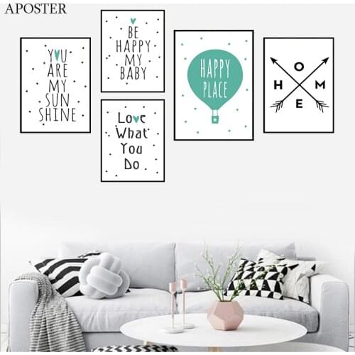 Be Happy My Baby Love And Back Quote Canvas Star Art Print Poster Kids Room Wall Picture Living Room Painting Poster Home Decor