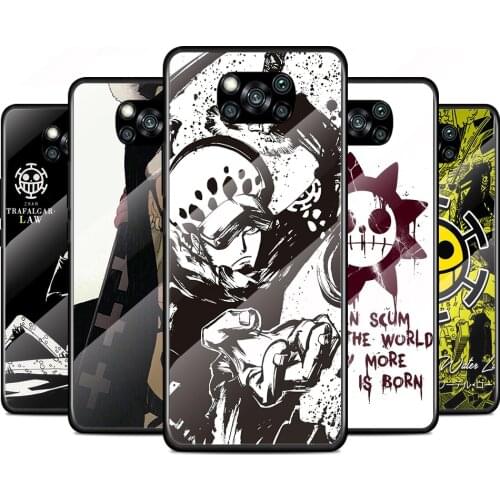 Anime Trafalgar Law Sign Tempered Glass Cover For Xiaomi Poco X3 NFC F3 M2 X2 F2 Redmi K20 K30 K40 Pro Plus Phone Case