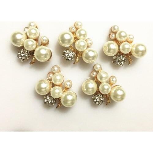 CJSIR 5pcs Branch Pearl Rhinestone Buttons Accessories DIY Sewing Button Gold For Wedding Bridal Headdress Bow Phone Crafts