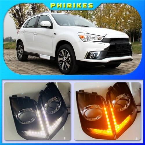 For Mitsubishi Outlander Sport ASX RVR 2016 2017 2018 2019 DRL Fog lamp cover with yellow signal LED Daytime Running Lights