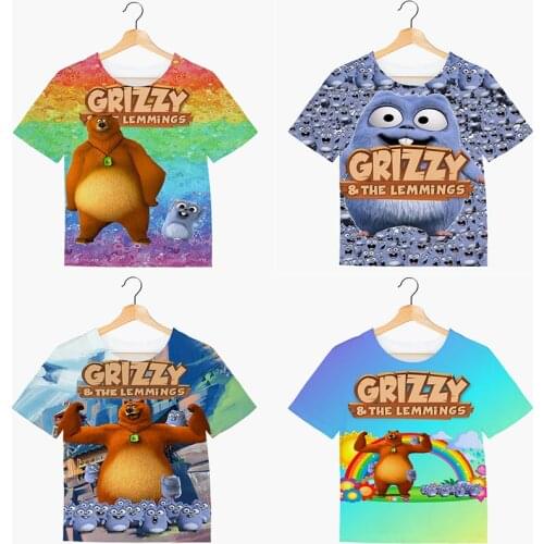 Summer Boys Lemmings Print T Shirts Girls Cartoon Tshirts Children Sunlight Grizzly Bear Animal T-shirts Kids Cute Tops Clothes