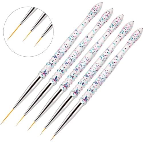 5Pcs Nail Art Line Brush Drawing Flower Sequins Acrylic Transparent Handle Pen UV Gel Tips Stripes Lines Design Manicure Tools
