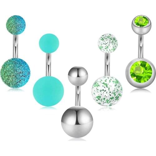 Short Belly Button Rings Stainless Steel Petite Navel Rings 5 Style for Women Girls 14G Body Piercing 5 Pcs 6mm