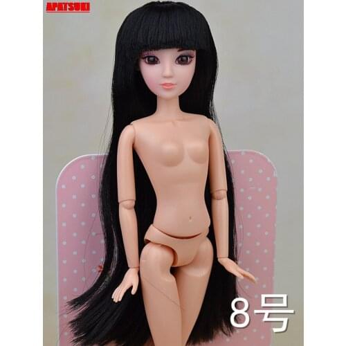 1PC 12 Joints BJD Doll Nude Body 1/6 Doll Head With Long Black Hair 3D Real Eye For 11.5" Dollhouse Doll Accessories Kids Girls