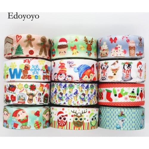 10 Yards 1'' 25MM Christmas Day Printed Grosgrain Ribbons For Hair Bows/ Gift Packaging DIY Handmade Materials Y19072403