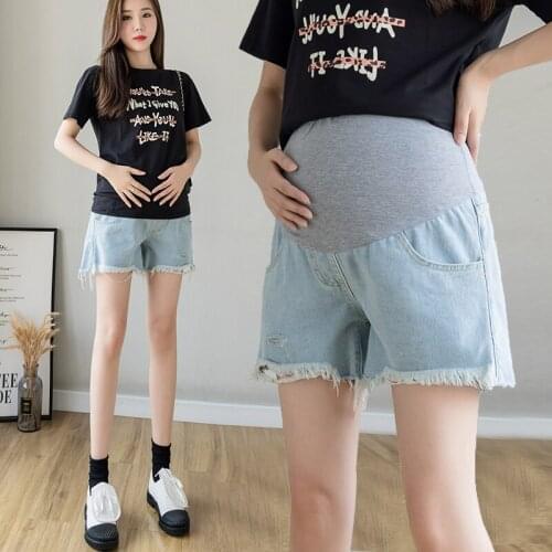 Summer Thin Denim Maternity Shorts Wide Leg Loose Elastic Waist Belly Shorts Clothes for Pregnant Women Casual Pregnancy