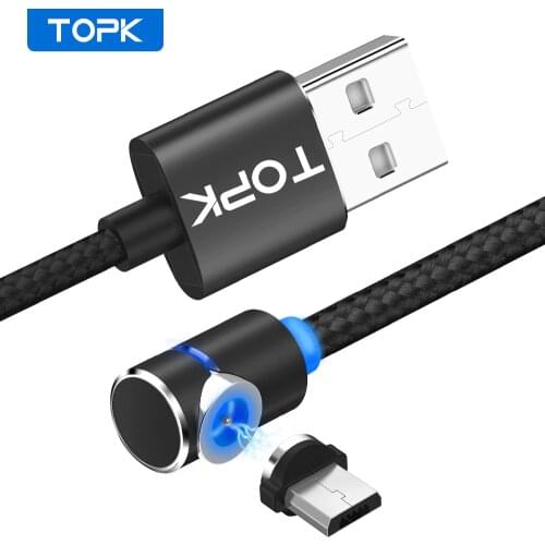 TOPK L-Line1 1M & 2M LED Magnetic Micro USB Cable 90 Degree L Shape Magnet USB Charger Cable for Micro USB Port and Connectors