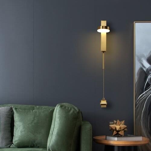 Nordic minimalist copper creative personality bedroom bedside lamp living room hotel decoration light luxury brass wall lamp