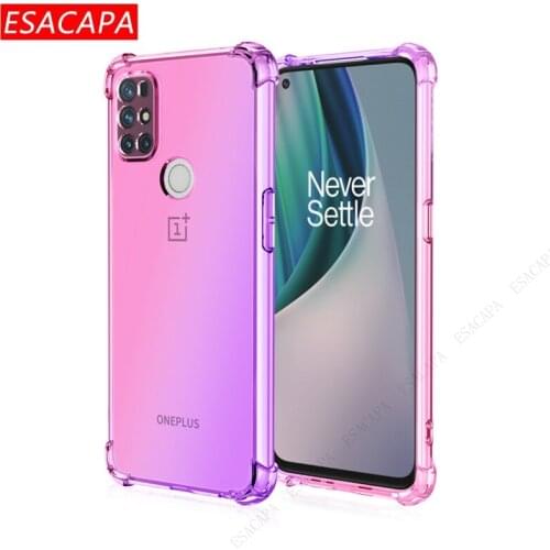 Fashion Half Transparent Gradient Phone Case For Oneplus Nord N10 9R 9 Pro Airbag Silicone Anti-fall Cover For Oneplus Nord N100