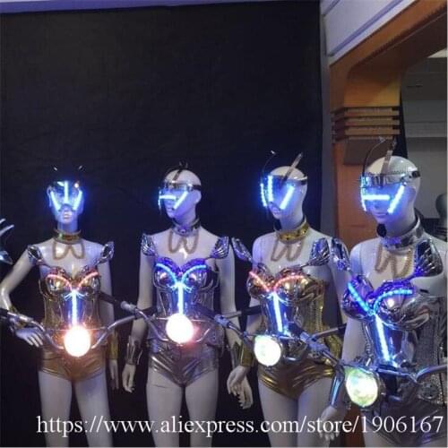 Fashion Show Led Luminous Ballroom Sexy Women Costume With Locomotive Head Event Party Led Performance Clothes