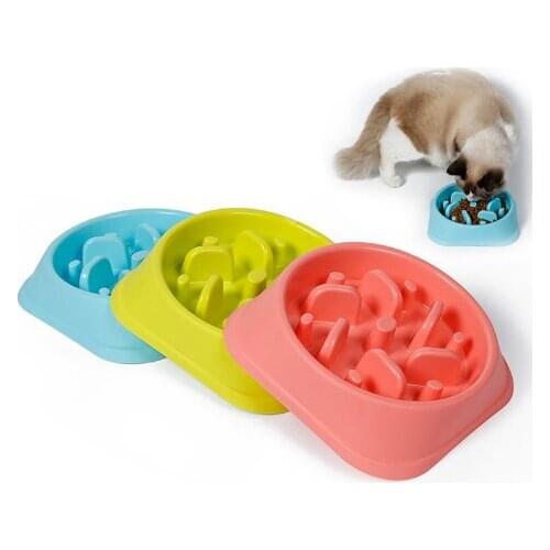Mylb Plastic Pet Feeder Anti Choke Dog Bowl Puppy Cat Slow Down Eatting Feeder Healthy Diet Dish Jungle Design Pink Blue Green