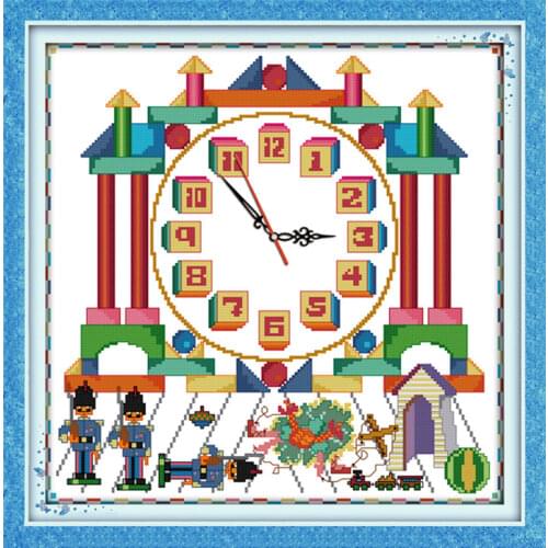 Blocks toys cross stitch kit 14ct 11ct count print canvas wall clock stitching embroidery DIY handmade needlework