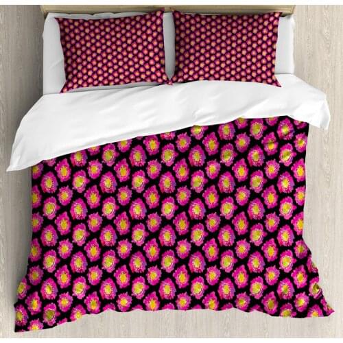 Floral Duvet Cover Set Abstract Graphical Pattern of Poppies 3 Piece Bedding Set Charcoal Grey Magenta