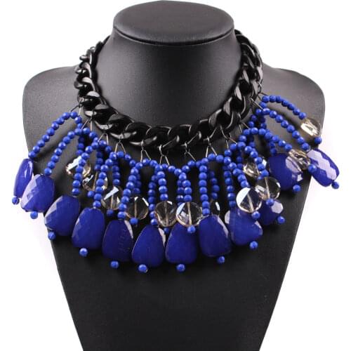 New Latest Design Elegant Luxury Black Chain Bead Pendant Chunky Necklace Women Statement Choker Autumn Jewelry