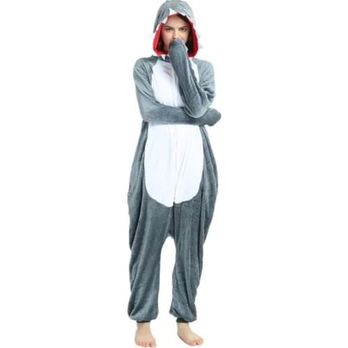 New Cosplay Grey Shark Onesies Adult Pajamas Unicorn Kigurumi Pyjamas Cartoon Halloween Costume Sleepwear Panda Jumpsuit Clothes