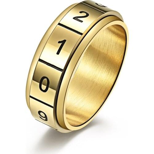 Simple Number Spinner Band Rings Rotating Stainless Steel Arabic Numerals Ring for Men Decompression Jewelry