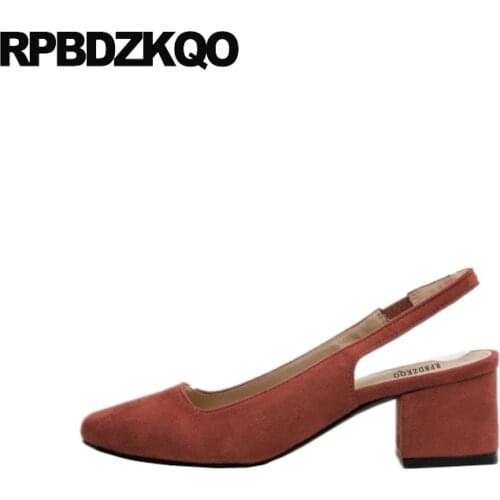 Strap Block Summer Low Heels Sandals Slingback Black Pumps Brown Chunky Suede Ladies Mid Shoes 2019 Size 33 China Square Toe New