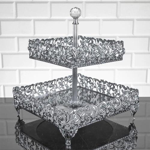 Serving Tray Luxury 2 levels 2 Floor Service Plate Golden Silver Square Turkish Arabic Oriental Eastern