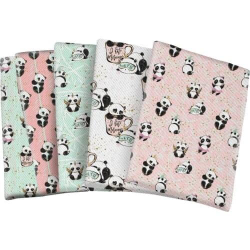 Panda Cartoon Printed Twill Polyester Cotton Fabric Animal Cloth for DIY Bag Earing Hair Bow Center Making 50*145cm