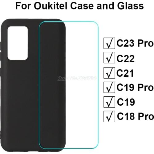 2-in-1 Glass+Silicone Caso For Oukitel C23 Pro Soft Black TPU Case with Tempered Glass For Oukitel C22 C21 C19 C18 Pro Pelicula