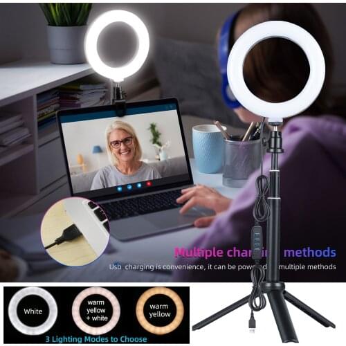 6 inch Photo Selfie Ring Light Lamp With Tripod Stand Photography Light Ring Led Lamp USB Power Bi-color Colors Video Light