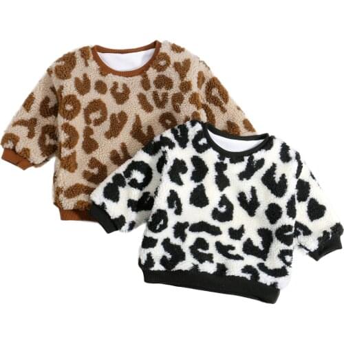 0-4Years Toddler Baby Girl Children’s Fashion Leopard Fleece Sweatshirt Spring Autumn Long-sleeved Pullover Sweater