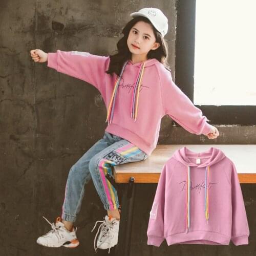 Girls Hoodies Size 10 11 12 Teenage Sweatshirt Fall Spring Knitted Kids Clothes Trendy Casual Girls Outfit
