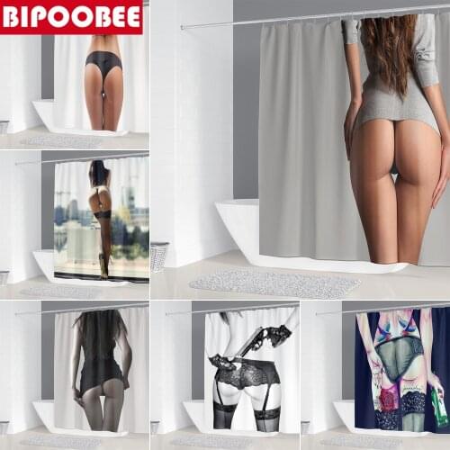 Beautiful Girl Sexy Buttocks Bathroom Shower Curtain 3D Printed Bath Curtains Mildew Proof Durable Washroom Decor with 12 Hooks