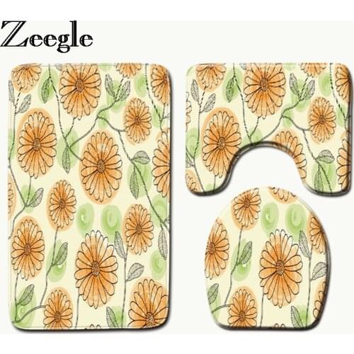 Zeegle 3pcs Bath Mats Bathroom Anti-slip Bath Rugs Toilet Mats Set Absorbent Carpet Bathroom Floor Mats Toilet Lid Seat Cover