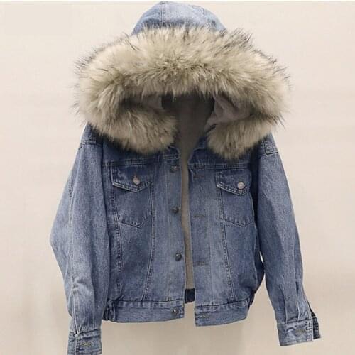 Women Denim Jacket Coat Warm 2019 Winter New Hooded Parka short Thick Jacket women lambswool Outerwear Female chaqueta mujer